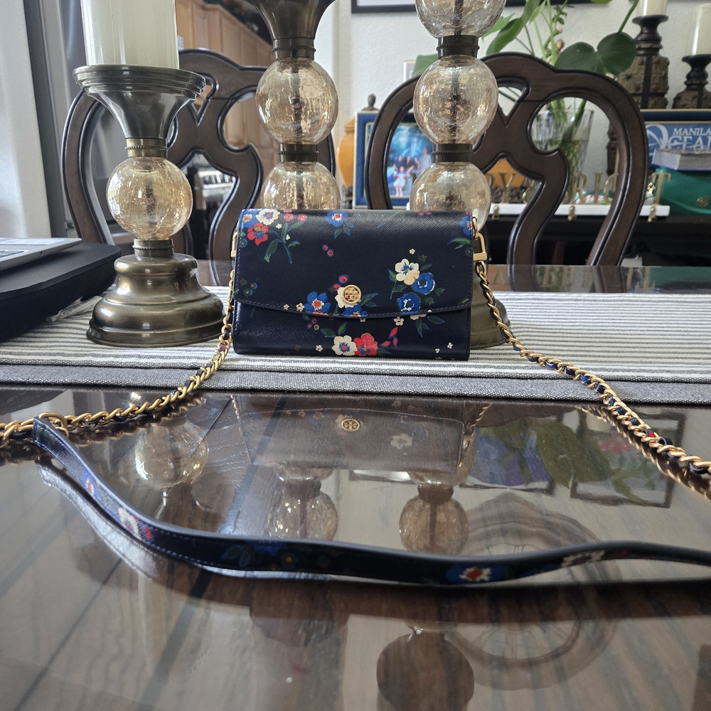 Tory Burch Navy Floral Crossbody Bag